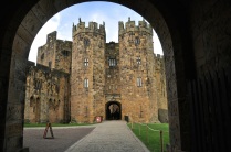 View of Alnwick Castle keep from within the entrance gate